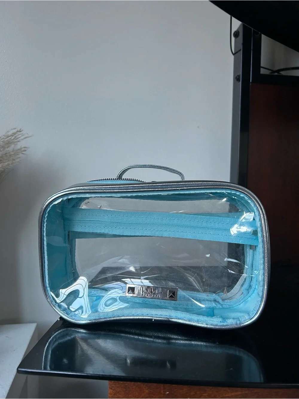 Nicole miller nyc Clear Travel Cosmetic Case with Light Blue Trim